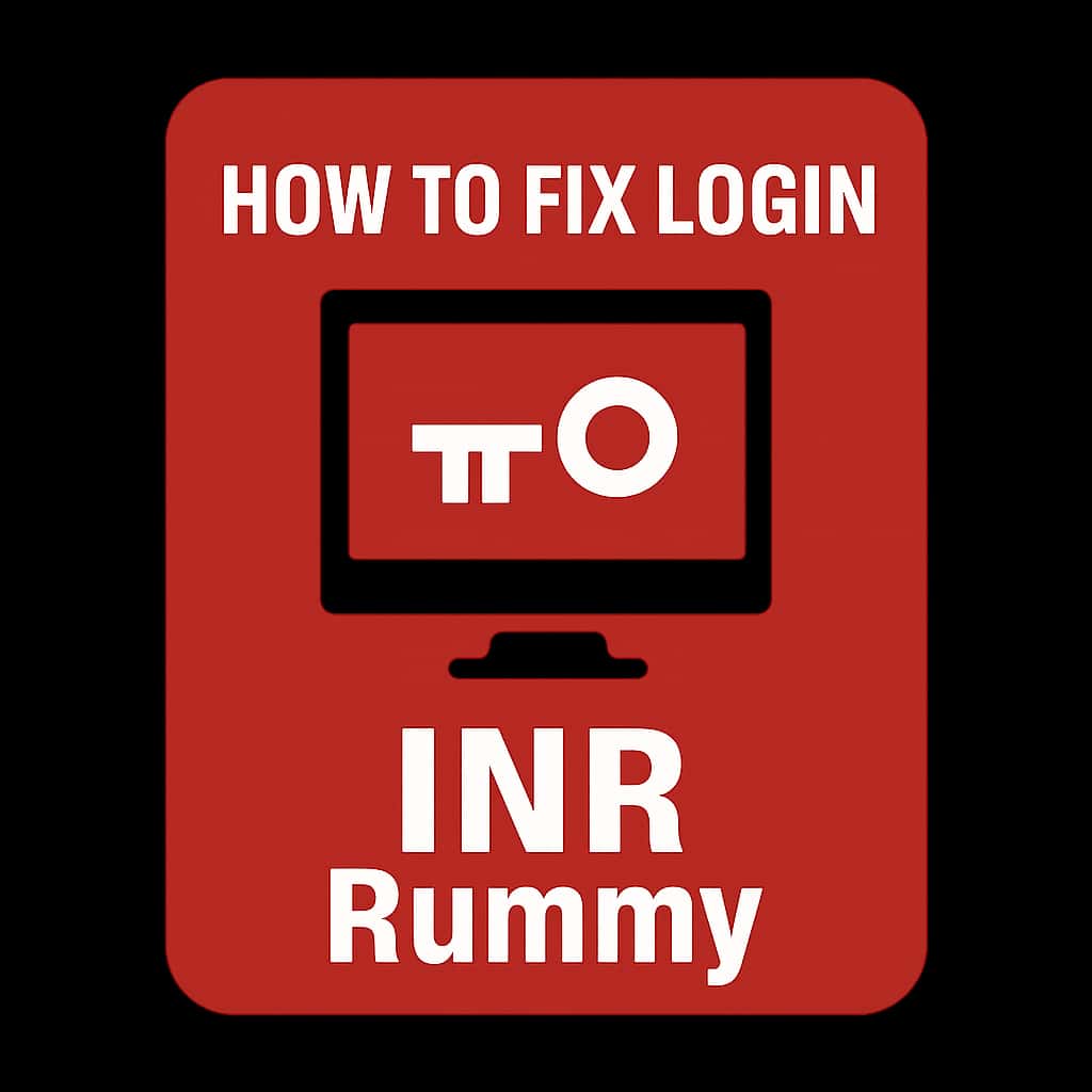 A badge showing guidance for fixing login issues in INR Rummy.