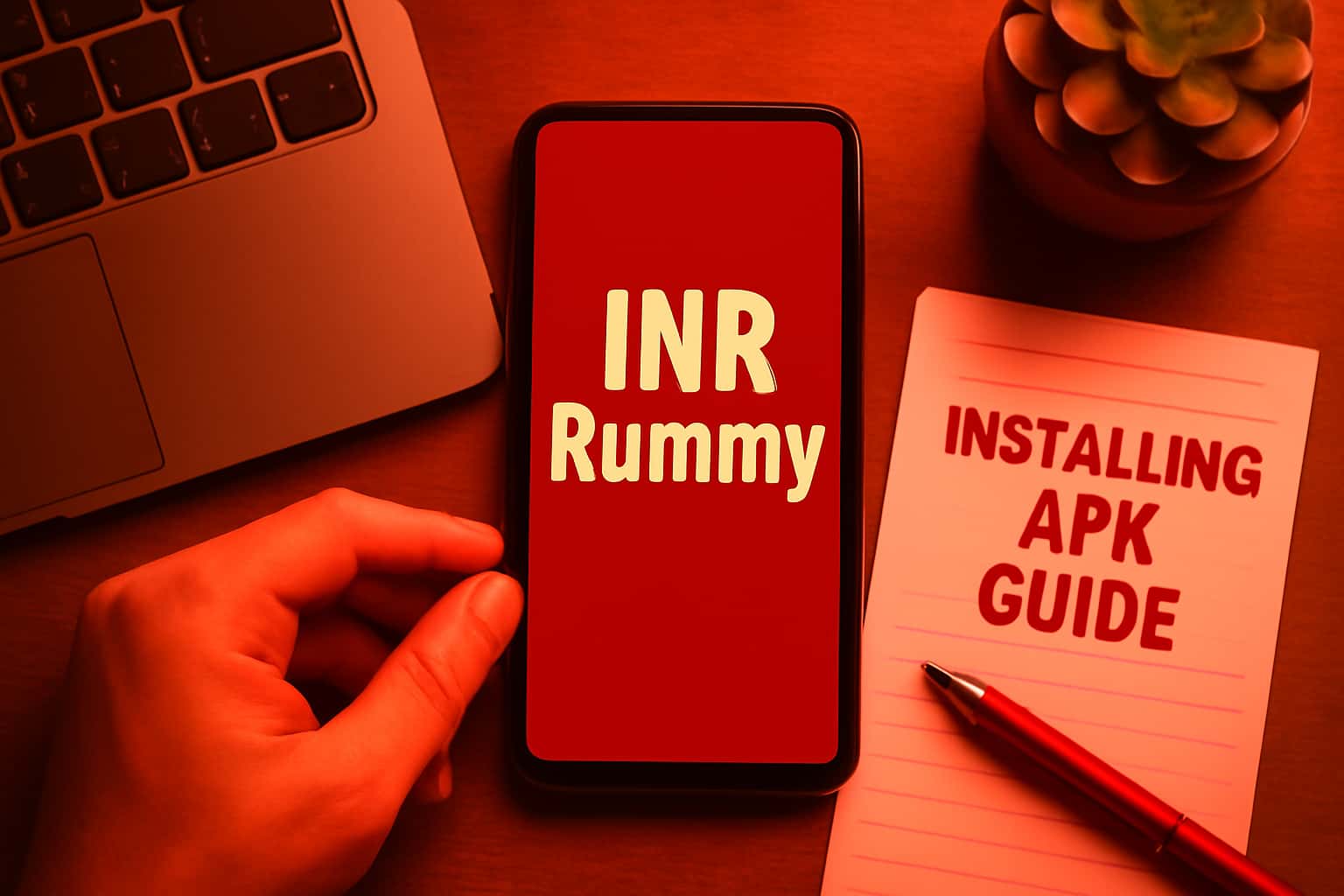 An informational graphic about installing INR Rummy APK on Android.